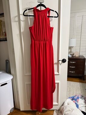 Halston Heritage Red Sleeveless Halter Maxi Dress